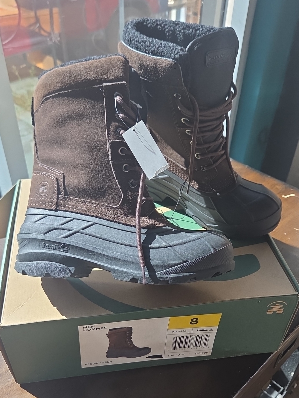 Kamik Size 8 Men's Brown Lace-Up Waterproof Insulated Winter Boots NEW